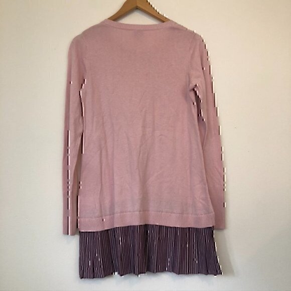 LOGO LORI GOLDSTEIN Cotton Cashmere Sweater with Striped Trim Pink Purple XS - Picture 9 of 12
